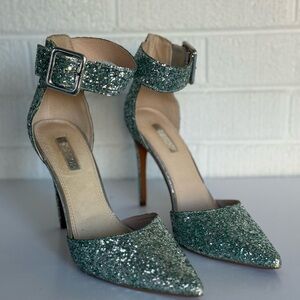Topshop Glittery Silver Heels with Ankle Strap